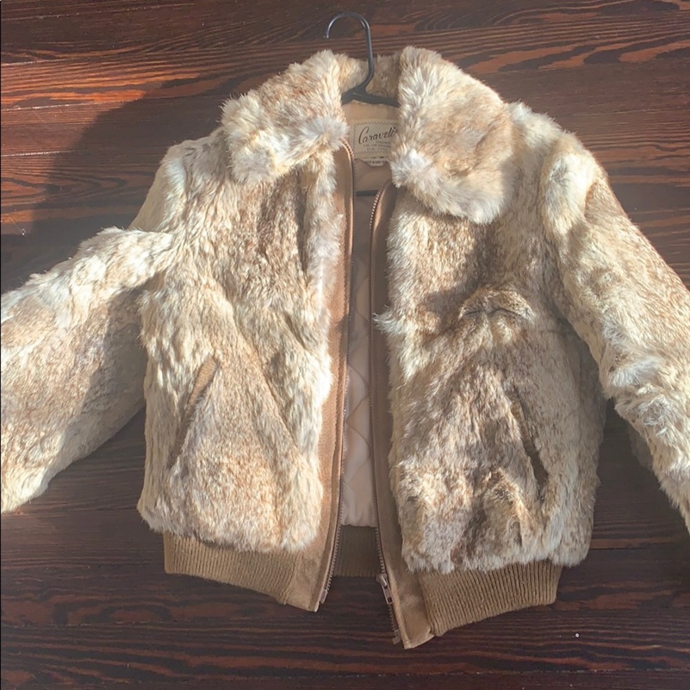 Rabbit fur bomber coat